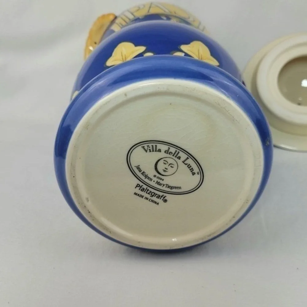 Pfaltzgraff Villa della Luna Pasta Canister Blue Ceramic Jar Jana Kolpen 14.5in